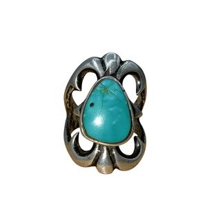Vintage Navajo .925 Silver & Turquoise Sandcast Ring